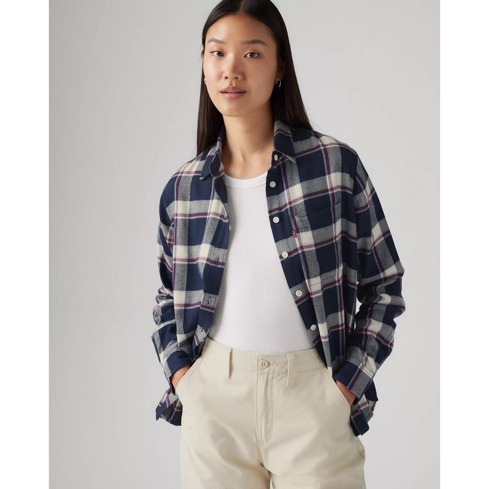 NWT! Levi's Harriet Flannel Plaid Shirt - Navy - SMALL